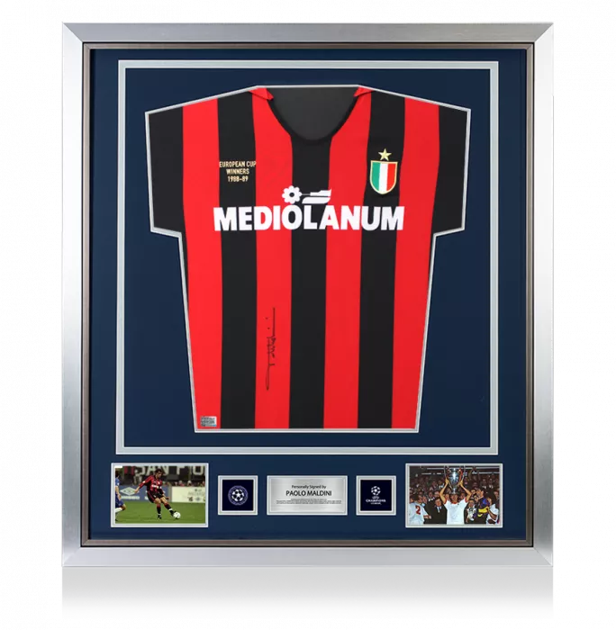 Paolo Maldini Official UEFA Champions League Front Signed and Framed AC Milan 1988 Home Shirt: European Cup Winner 1988-89 Edition