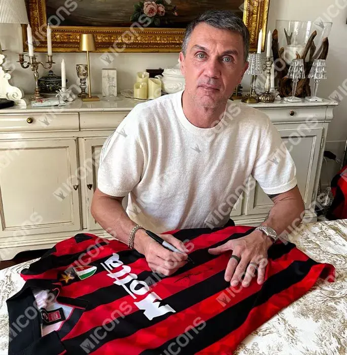 Paolo Maldini Official UEFA Champions League Front Signed And Framed AC Milan 1994 Home Shirt
