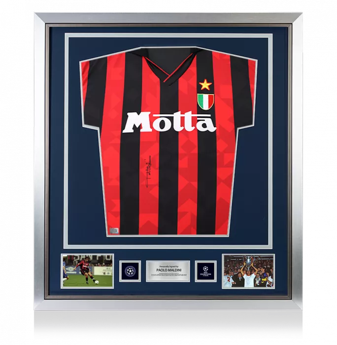Paolo Maldini Official UEFA Champions League Front Signed And Framed AC Milan 1994 Home Shirt