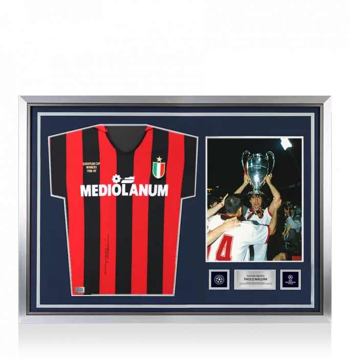 Paolo Maldini Official UEFA Champions League Front Signed and Hero Framed AC Milan 1988 Home Shirt: European Cup Winner 1988-89 Edition