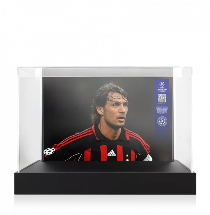 Paolo Maldini Official UEFA Champions League Signed Nike Premier Black Boot In Photo Acrylic Case: Option 1
