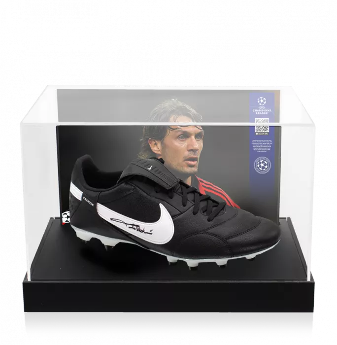 Paolo Maldini Official UEFA Champions League Signed Nike Premier Black Boot In Photo Acrylic Case: Option 1