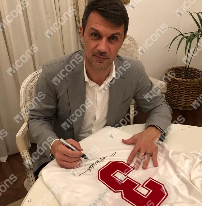 Paolo Maldini Signed AC Milan 1990-92 Away Shirt Home Shirt In Hero Frame: Option 1