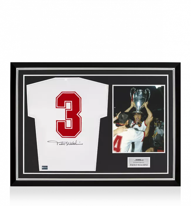 Paolo Maldini Signed AC Milan 1990-92 Away Shirt Home Shirt In Hero Frame: Option 1