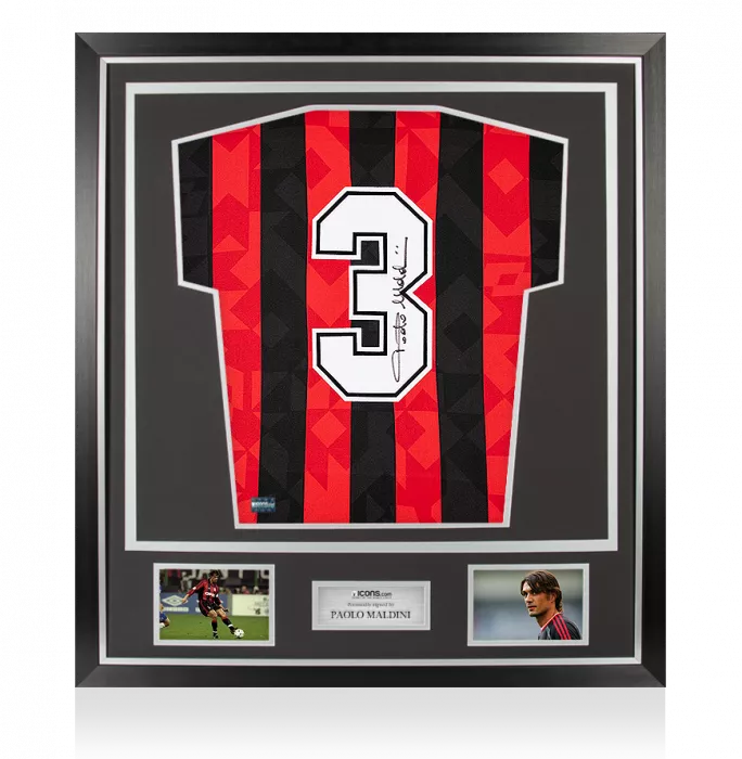 Paolo Maldini Signed AC Milan 1993-94 Long-Sleeved Home Shirt In Classic Frame