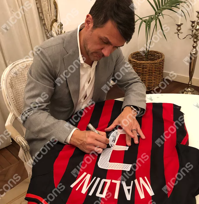 Paolo Maldini Signed AC Milan 2002-03 Home Shirt In Classic Frame