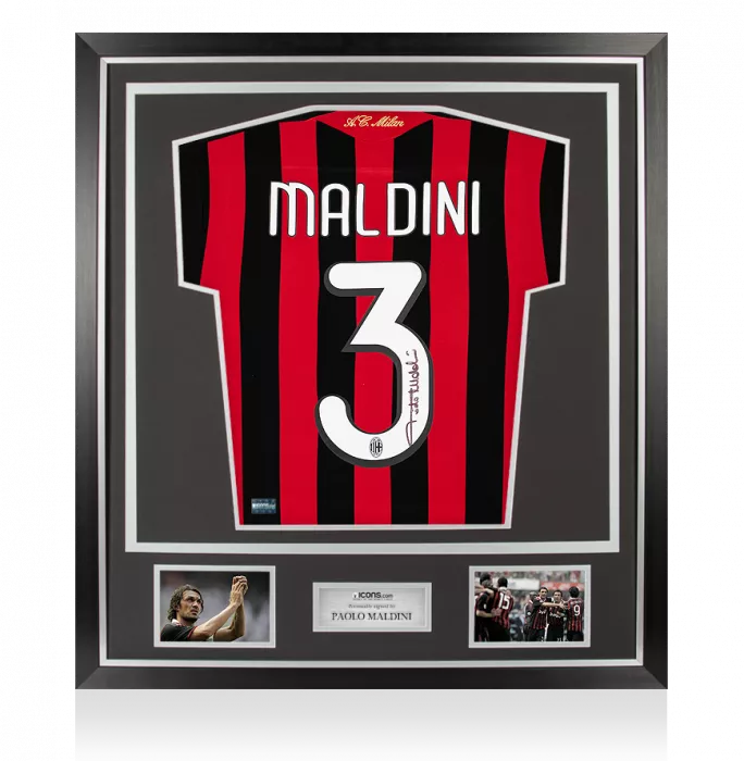 Paolo Maldini Signed AC Milan 2008-09 Home Shirt In Classic Frame: Final San Siro Appearance Edition