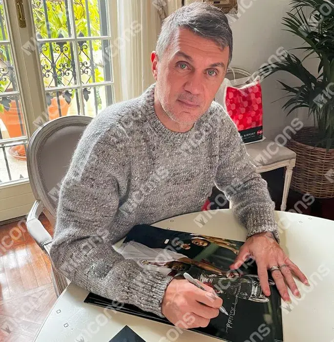 Paolo Maldini Signed AC Milan Photo In Black Wooden Frame: 2003 UEFA Champions League Winner