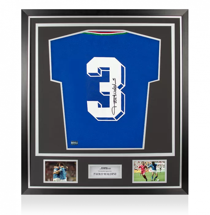 Paolo Maldini Signed and Framed Italy 1990 Home Shirt In Classic Frame