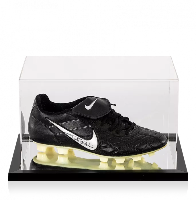 Paolo Maldini Signed Black Nike Tiempo Boot In Acrylic Case