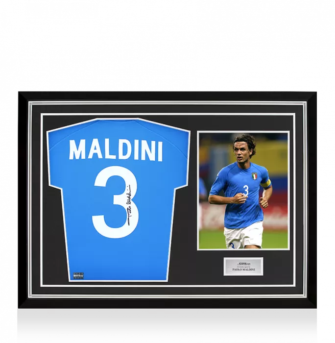 Paolo Maldini Signed Italy 2002 Home Shirt In Hero Frame: Option 1