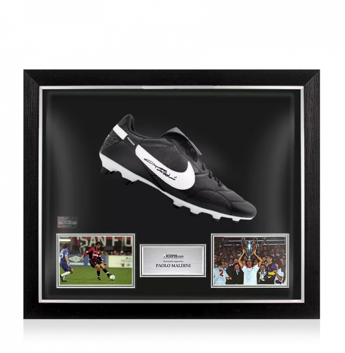 Paolo Maldini Signed Nike Premier Black Boot In Bubble Frame: Option 1