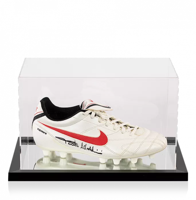 Paolo Maldini Signed White Nike Tiempo Boot In Acrylic Case
