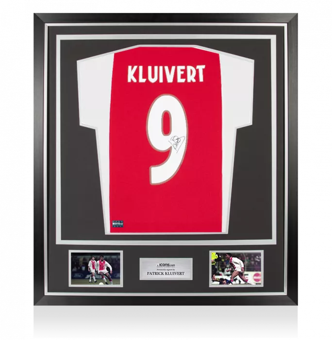 Patrick Kluivert Back Signed Modern Ajax Home Shirt In Classic Frame