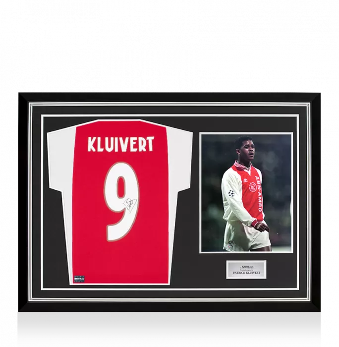 Patrick Kluivert Back Signed Modern Ajax Home Shirt In Hero Frame: Option 1