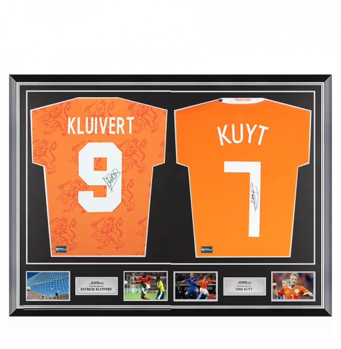 Patrick Kluivert & Dirk Kuyt Signed Netherlands Shirts In Classic Dual Frame