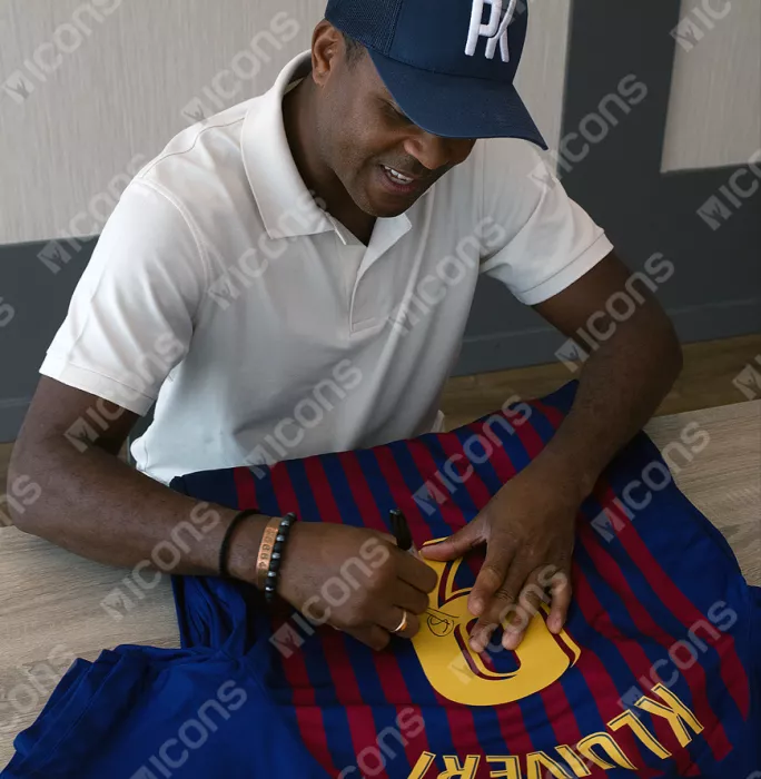 Patrick Kluivert Official FC Barcelona Back Signed And Framed Modern Home Shirt