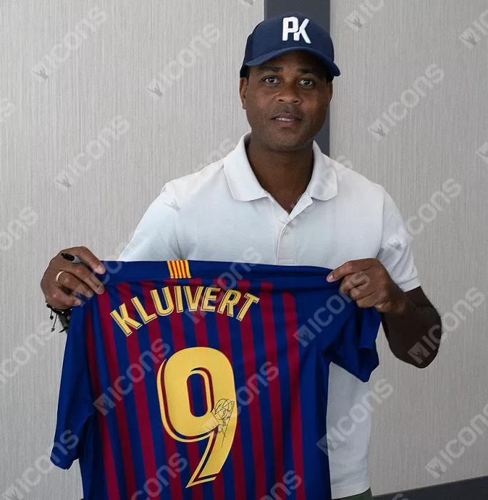 Patrick Kluivert Official FC Barcelona Back Signed And Framed Modern Home Shirt