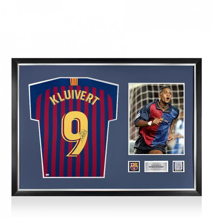 Patrick Kluivert Official FC Barcelona Back Signed and Framed Modern Home Shirt