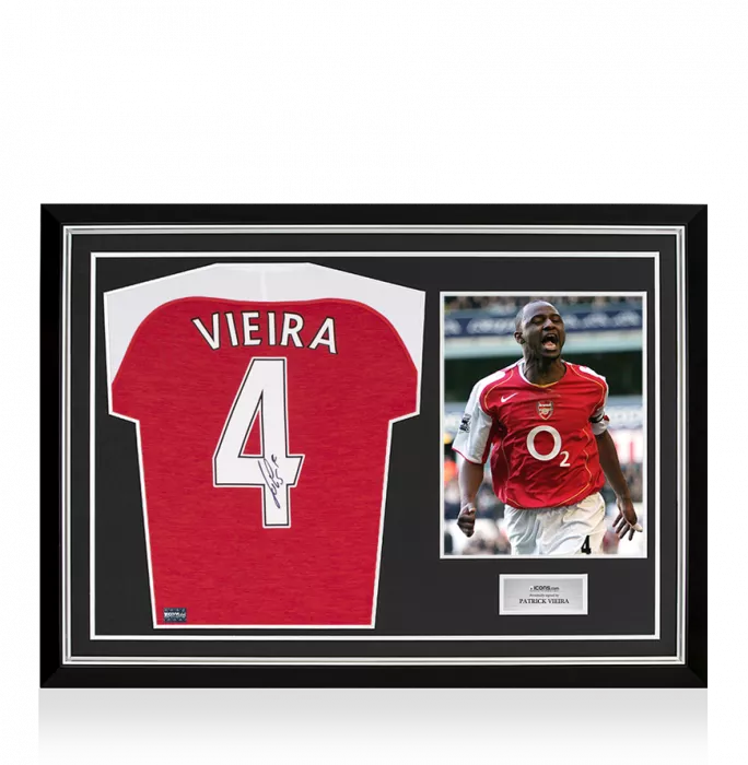 Patrick Vieira Back Signed Arsenal Home Shirt In Hero Frame: Option 1