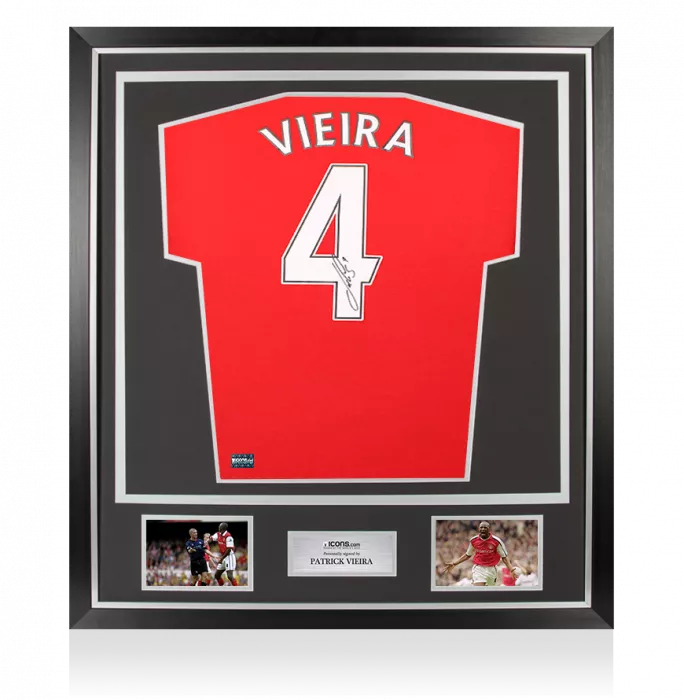 Patrick Vieira Back Signed Arsenal Retro Home Shirt In Classic Frame