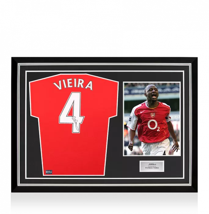 Patrick Vieira Back Signed Arsenal Retro Home Shirt In Hero Frame: Option 1