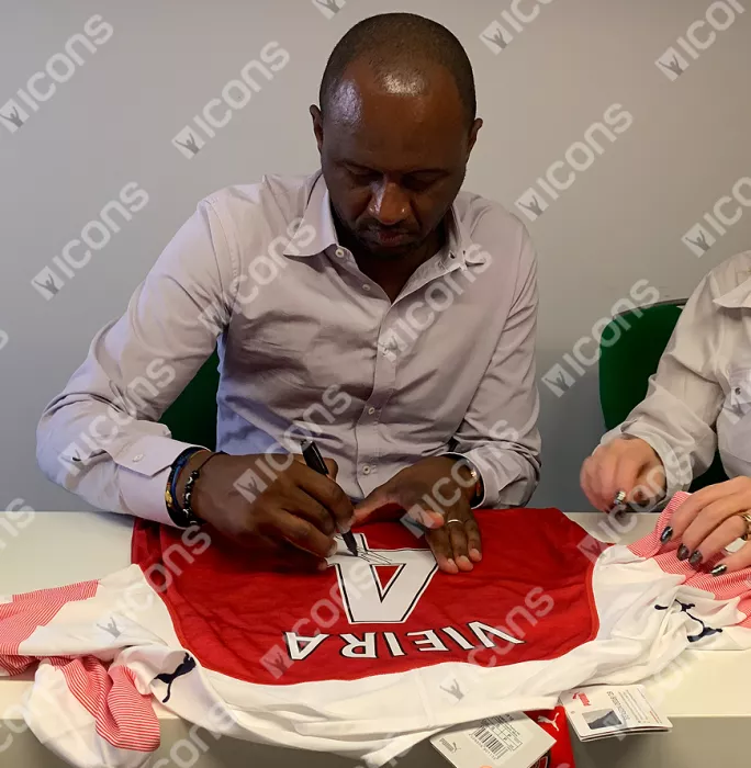 Patrick Vieira Back Signed Modern Arsenal Home Shirt In Hero Frame: Option 1