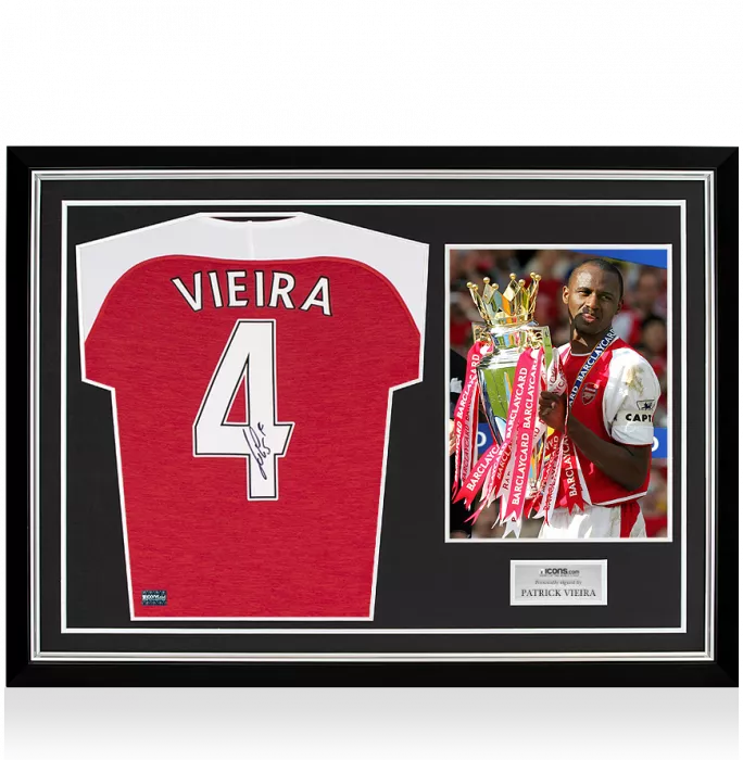 Patrick Vieira Back Signed Modern Arsenal Home Shirt In Hero Frame: Option 1