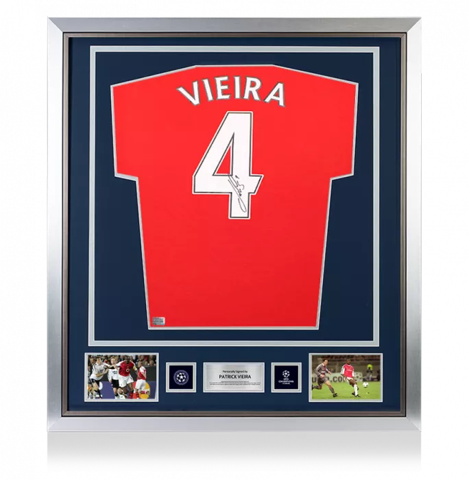 Patrick Vieira Official UEFA Champions League Back Signed and Framed Arsenal Retro Home Shirt