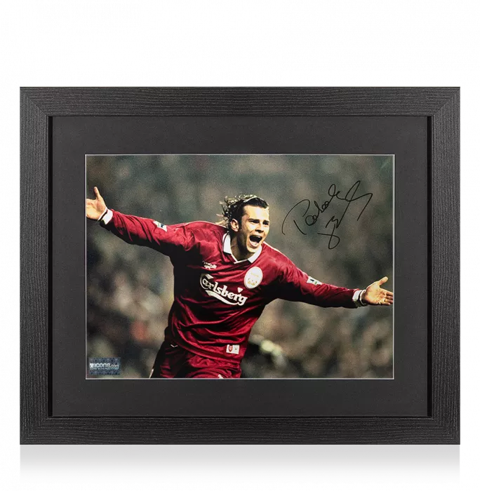 Patrik Berger Signed Liverpool Photo In Black Wooden Frame: Kop Legend