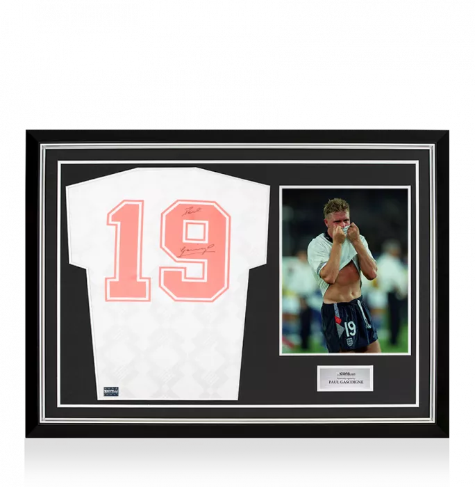 Paul Gascoigne Back Signed England 1990 Home Shirt In Hero Frame: Option 1