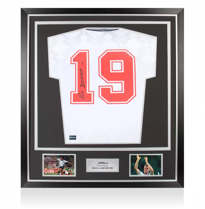 Paul Gascoigne Back Signed England 1990 Home Shirt In Classic Frame