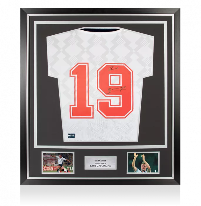 Paul Gascoigne Back Signed England 1990 Home Shirt In Classic Frame