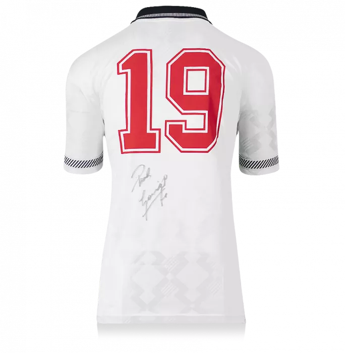 Paul Gascoigne Back Signed England 1990 Home Shirt In Hero Frame: Option 1