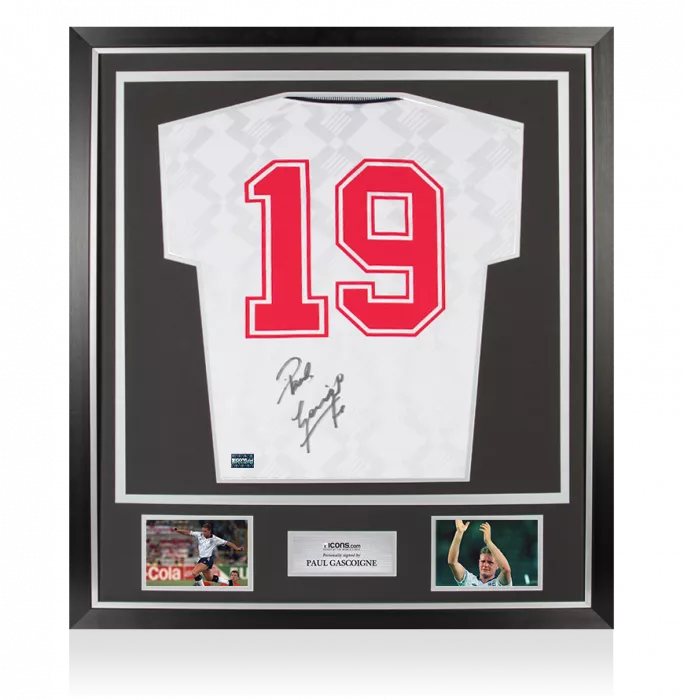 Paul Gascoigne Back Signed England 1990 Home Shirt In Classic Frame