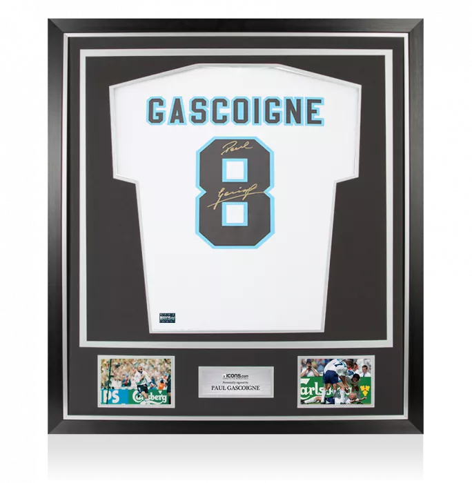 Paul Gascoigne Back Signed England 1996 Home Shirt In Classic Frame