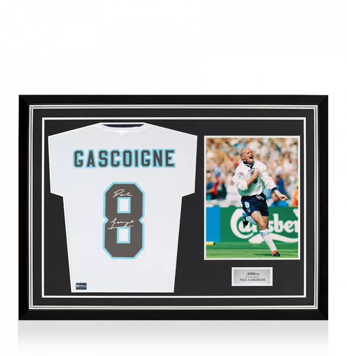 Paul Gascoigne Back Signed England 1996 Home Shirt In Hero Frame: Option 1