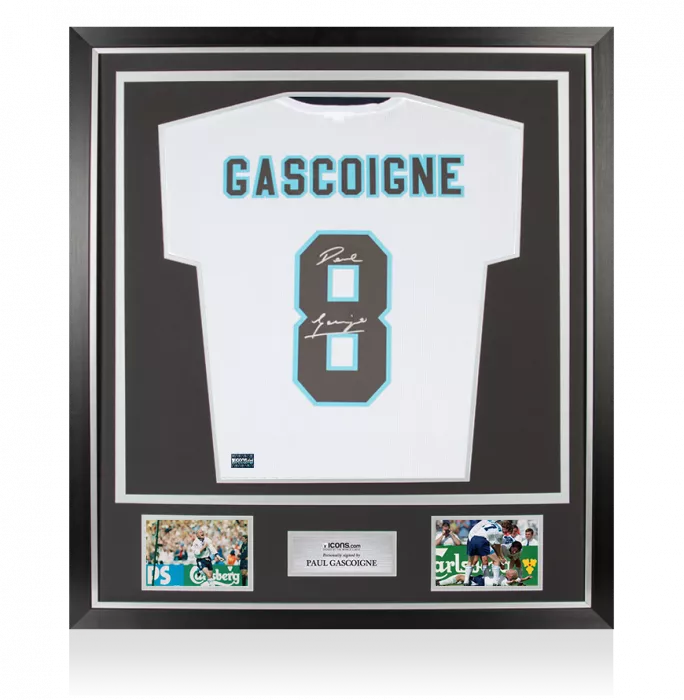 Paul Gascoigne Back Signed England 1996 Home Shirt In Classic Frame