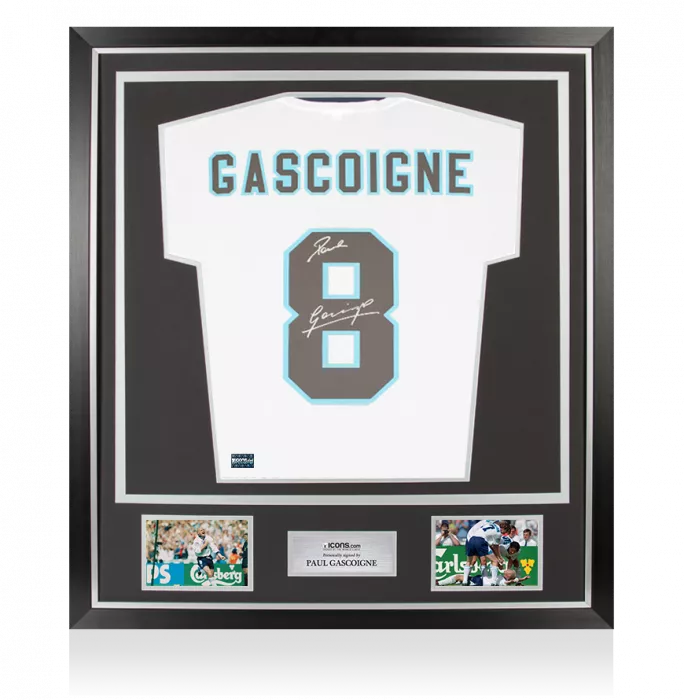 Paul Gascoigne Back Signed England 1996 Home Shirt In Classic Frame