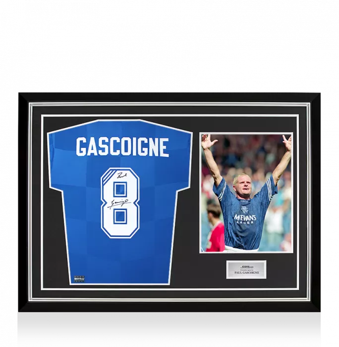 Paul Gascoigne Back Signed Rangers 2016-17 Home Shirt In Hero Frame: Option 1
