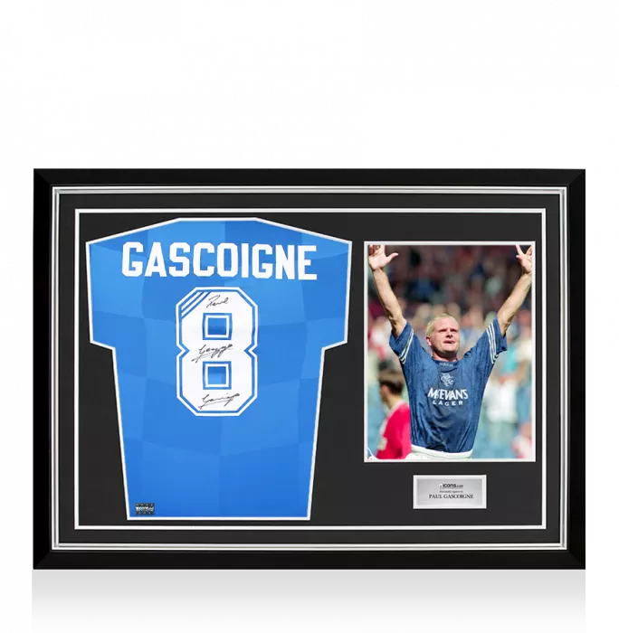 Paul Gascoigne Back Signed Rangers 2016-18 Home Shirt In Hero Frame: Option 1