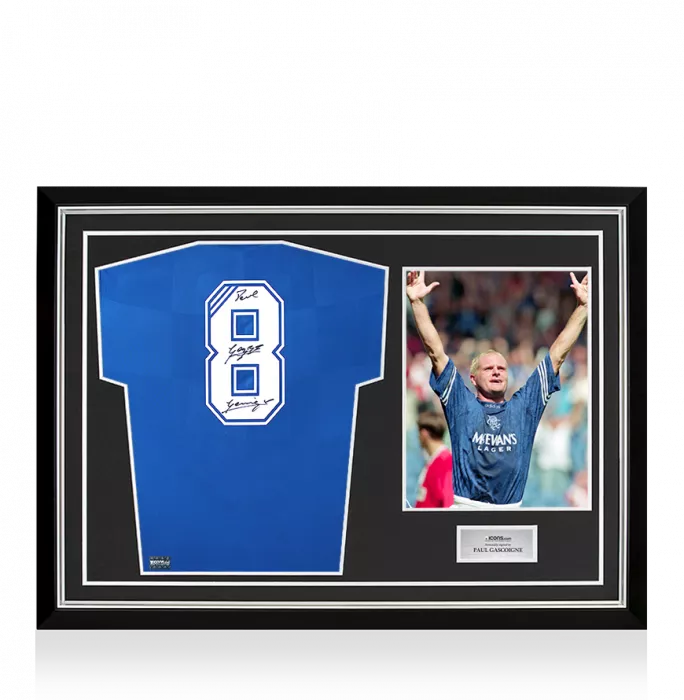 Paul Gascoigne Back Signed Rangers 2016-18 Home Shirt In Hero Frame: Option 1
