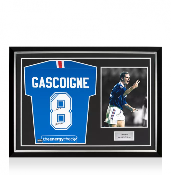 Paul Gascoigne Back Signed Rangers 2020-21 Home Shirt In Hero Frame: Option 1