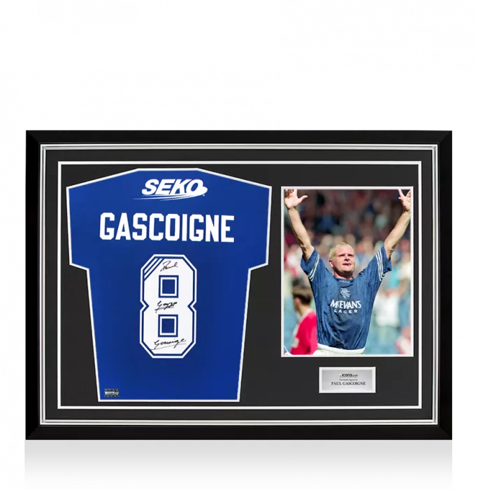 Paul Gascoigne Back Signed Rangers 2023-24 Home Shirt In Hero Frame: Option 1