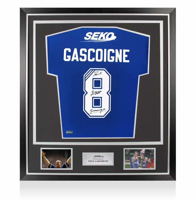 Paul Gascoigne Back Signed Rangers 2023-24 Home Shirt In Classic Frame