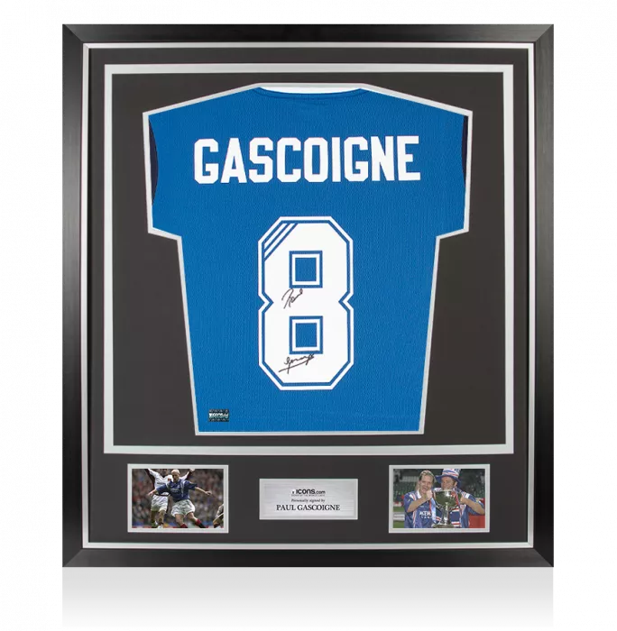 Paul Gascoigne Back Signed Rangers Training 2019-20 Home Shirt In Classic Frame
