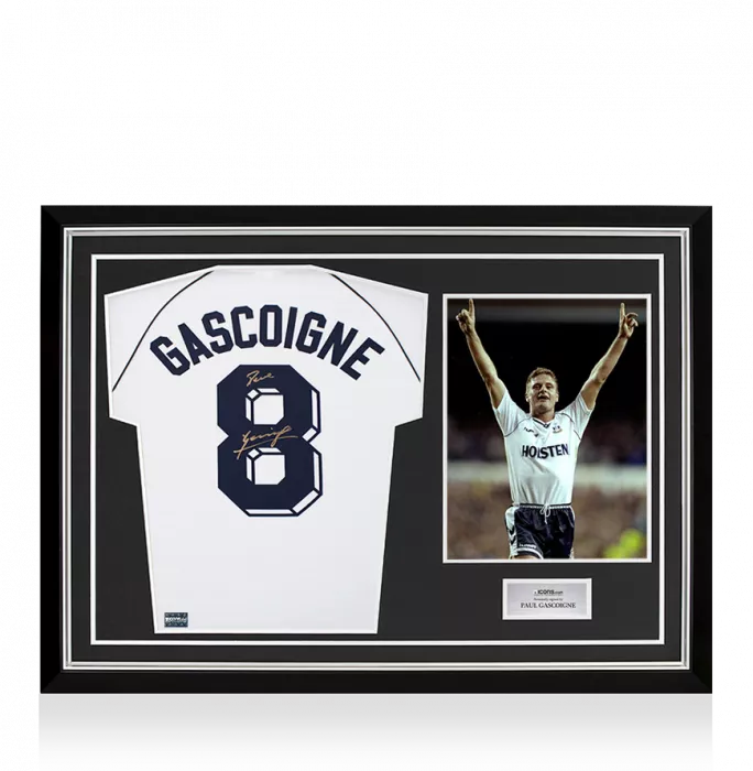 Paul Gascoigne Back Signed Tottenham Hotspur 1991 Home Shirt In Hero Frame: Option 1