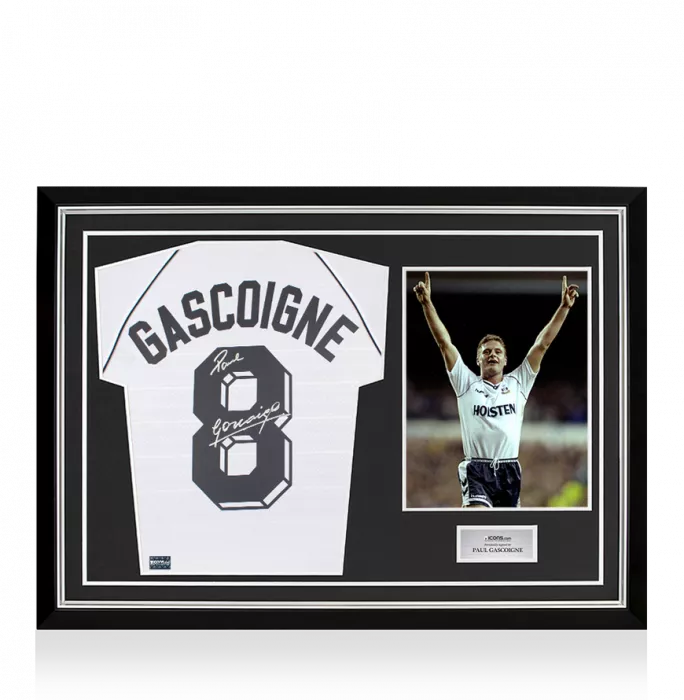 Paul Gascoigne Back Signed Tottenham Hotspur 1991 Home Shirt In Hero Frame: Option 1