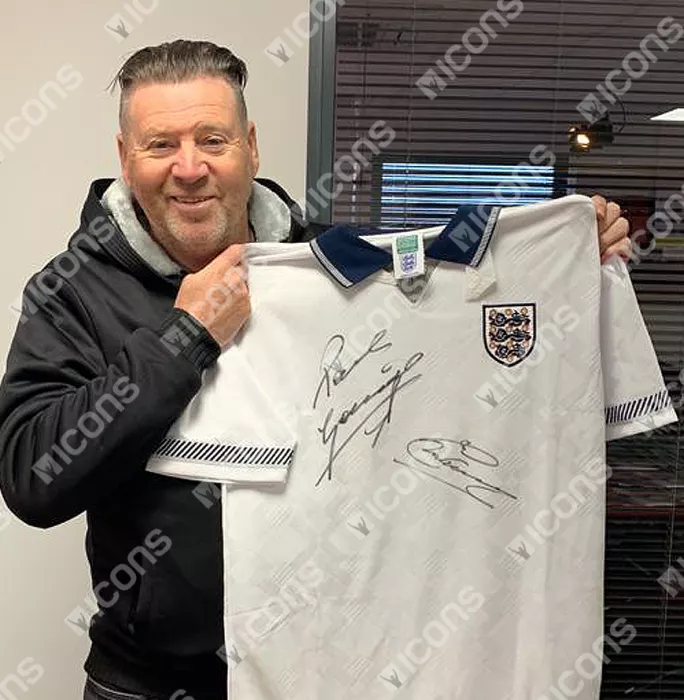 Paul Gascoigne & Chris Waddle Front Signed England 1990 Home Shirt In Classic Frame