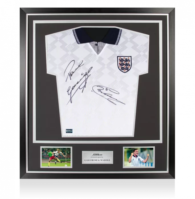 Paul Gascoigne & Chris Waddle Front Signed England 1990 Home Shirt In Classic Frame
